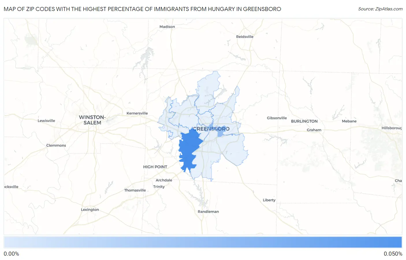 Zip Codes with the Highest Percentage of Immigrants from Hungary in Greensboro Map