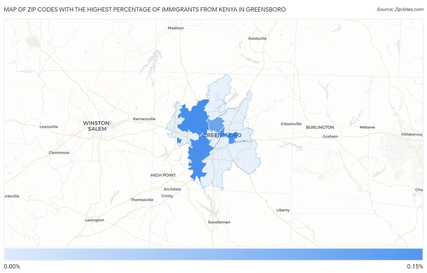 Zip Codes with the Highest Percentage of Immigrants from Kenya in Greensboro Map