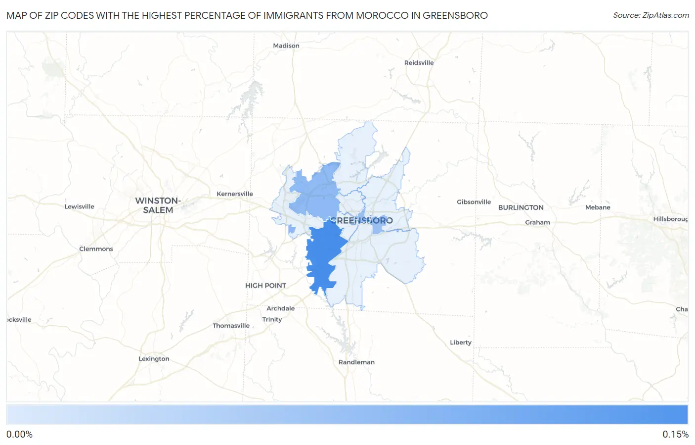 Zip Codes with the Highest Percentage of Immigrants from Morocco in Greensboro Map