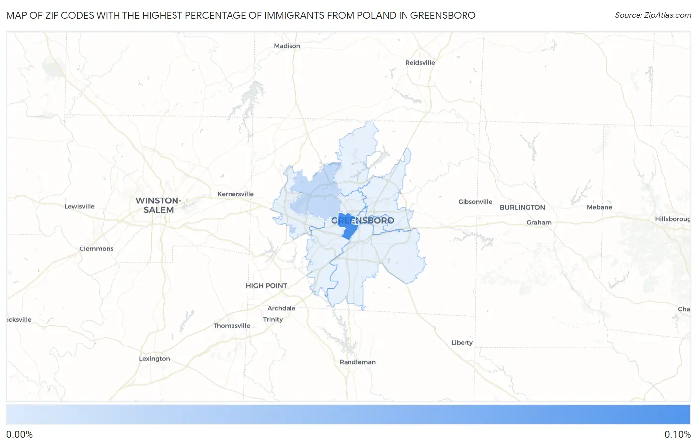 Zip Codes with the Highest Percentage of Immigrants from Poland in Greensboro Map