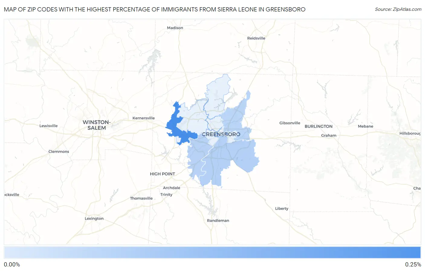 Zip Codes with the Highest Percentage of Immigrants from Sierra Leone in Greensboro Map