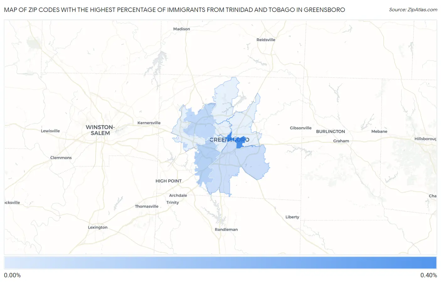 Zip Codes with the Highest Percentage of Immigrants from Trinidad and Tobago in Greensboro Map