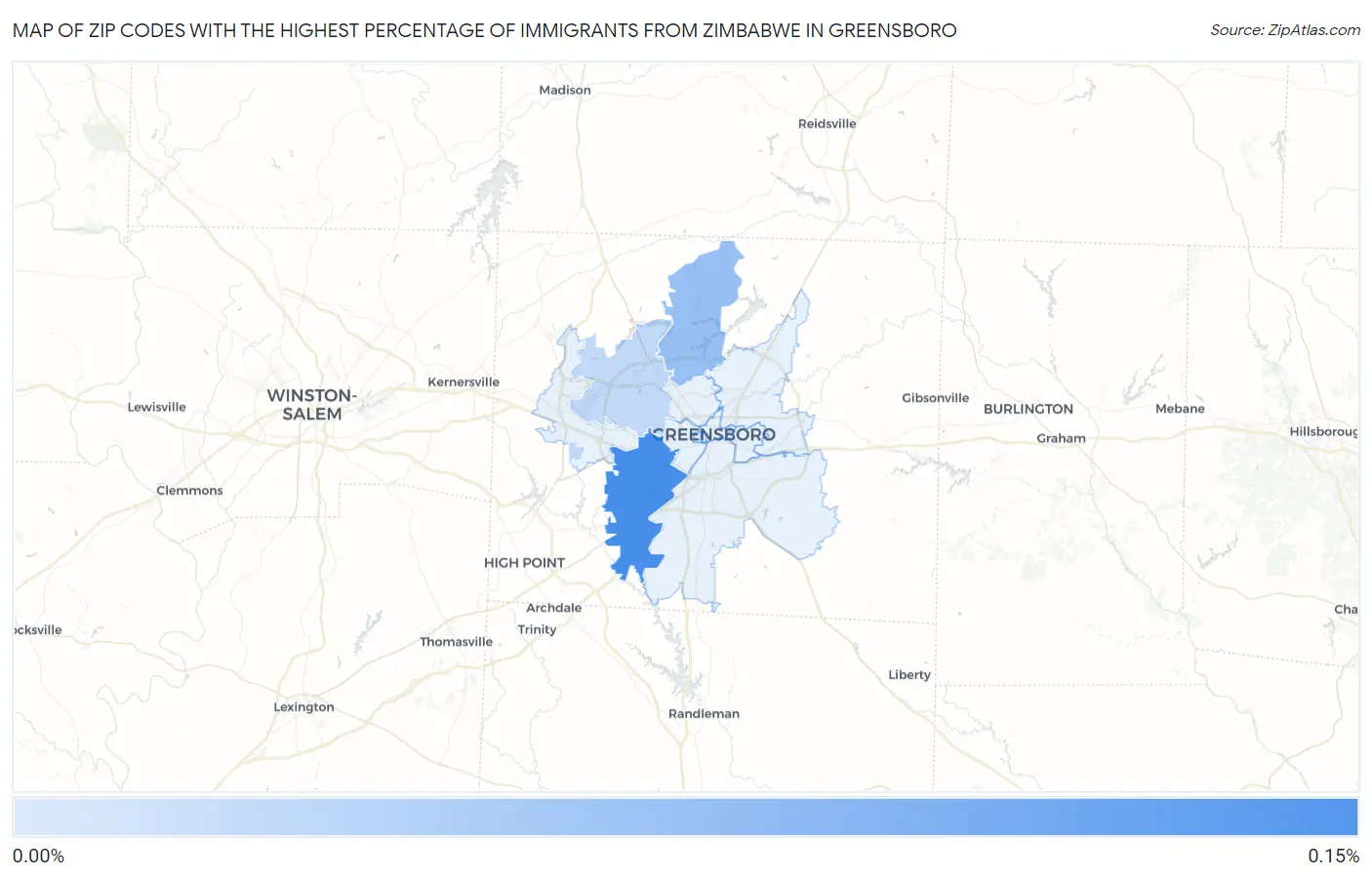 Zip Codes with the Highest Percentage of Immigrants from Zimbabwe in Greensboro Map
