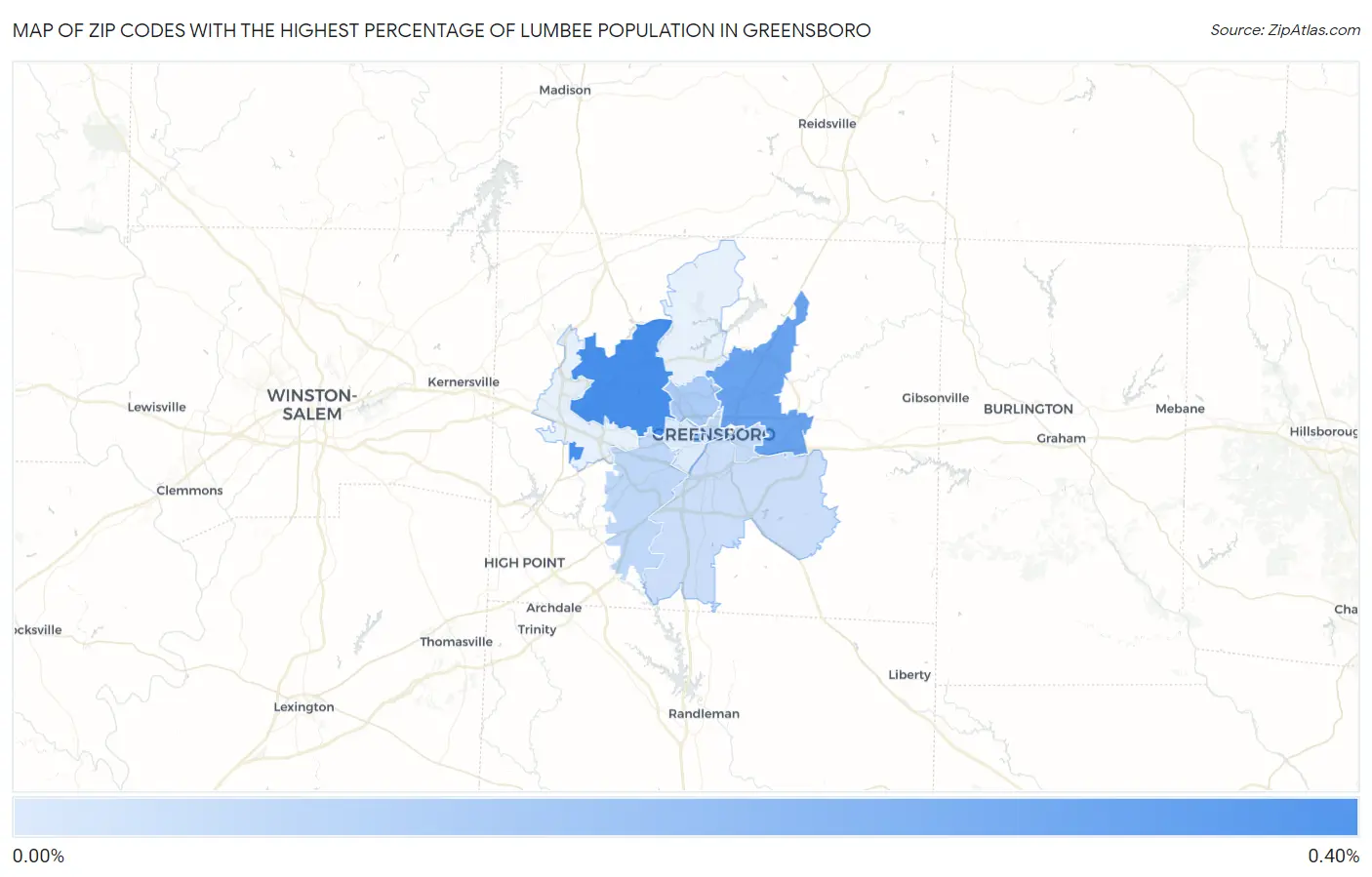 Zip Codes with the Highest Percentage of Lumbee Population in Greensboro Map