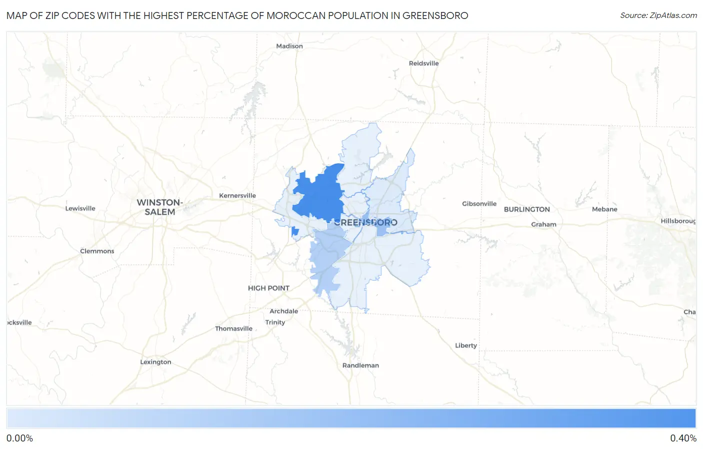 Zip Codes with the Highest Percentage of Moroccan Population in Greensboro Map