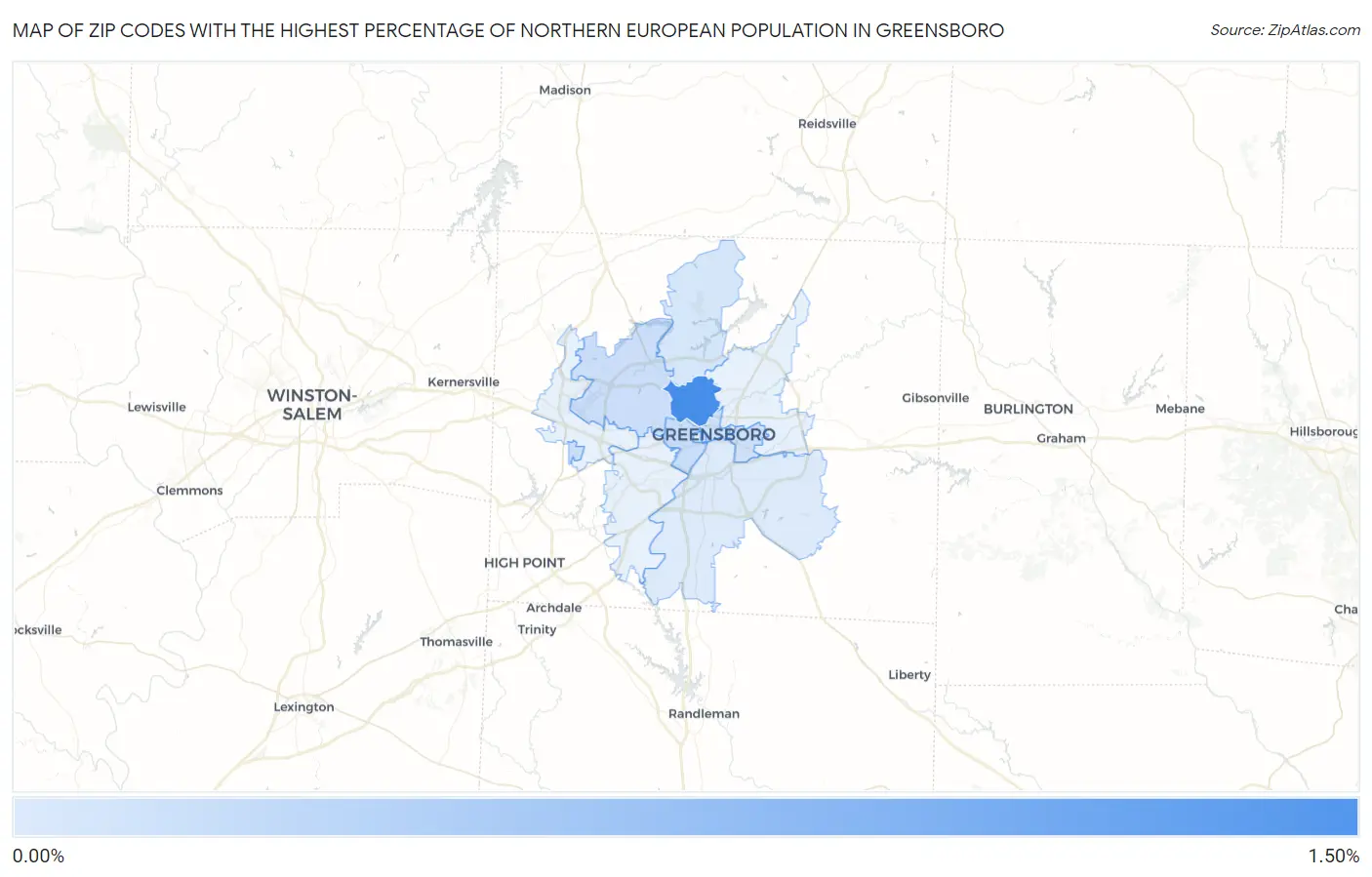 Zip Codes with the Highest Percentage of Northern European Population in Greensboro Map