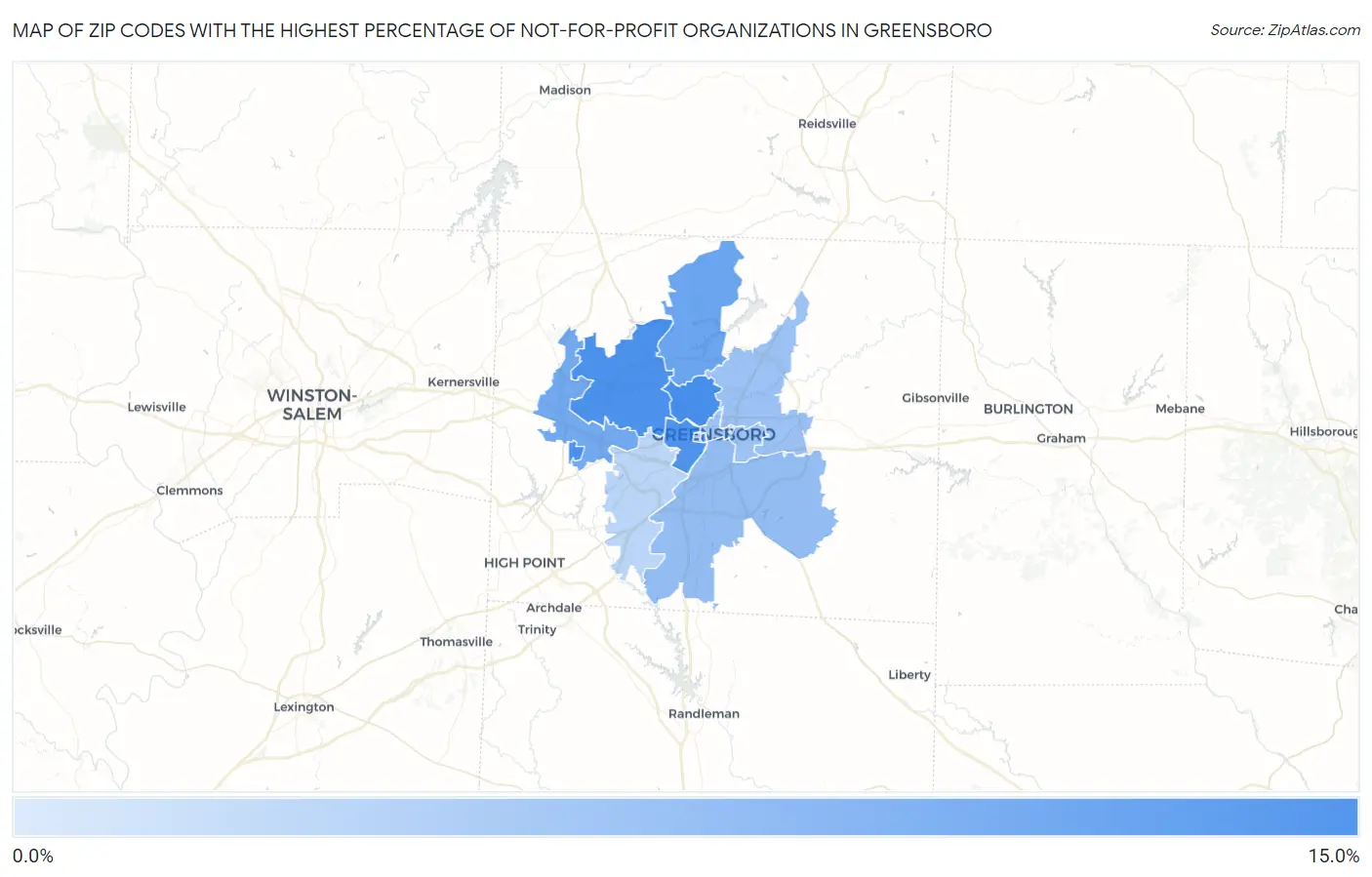Zip Codes with the Highest Percentage of Not-for-profit Organizations in Greensboro Map