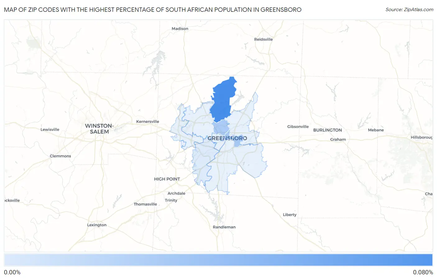 Zip Codes with the Highest Percentage of South African Population in Greensboro Map