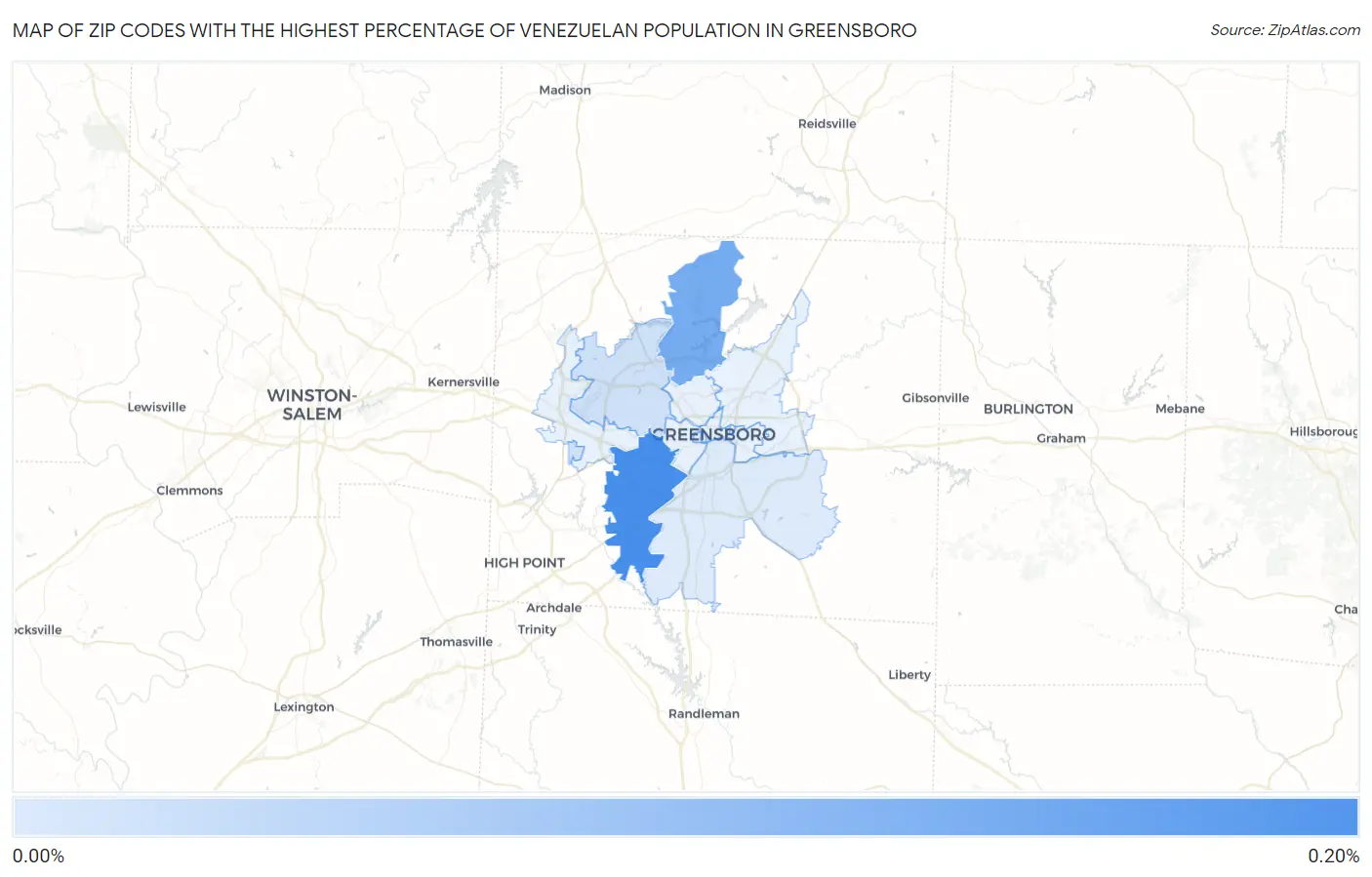 Zip Codes with the Highest Percentage of Venezuelan Population in Greensboro Map