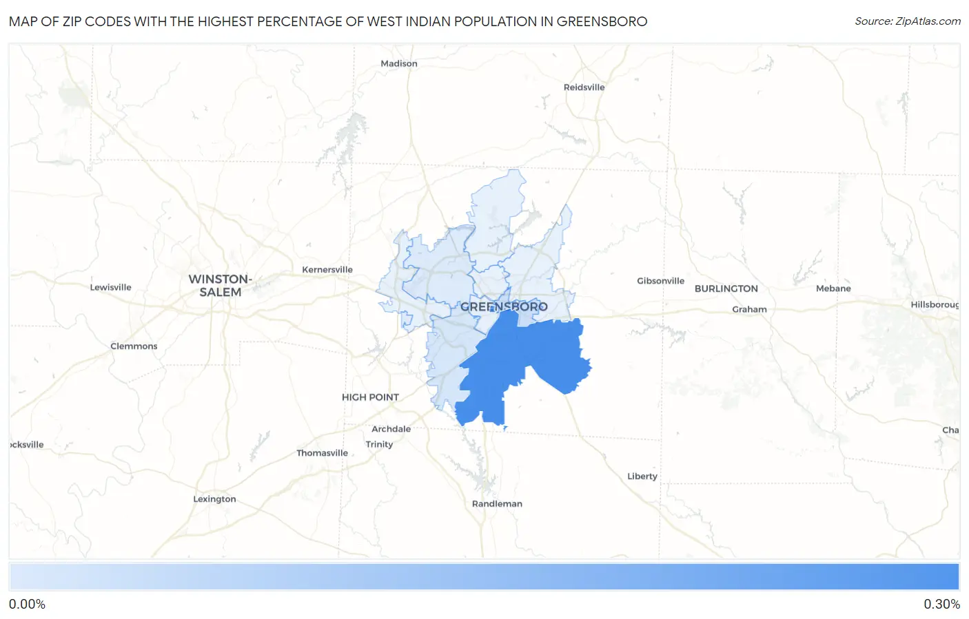 Zip Codes with the Highest Percentage of West Indian Population in Greensboro Map