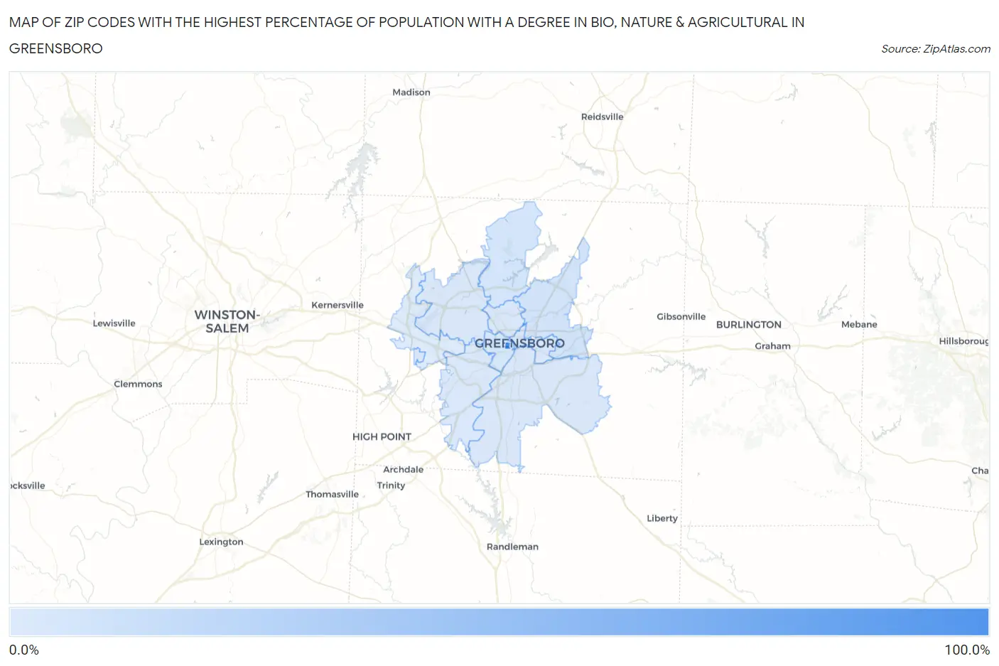 Zip Codes with the Highest Percentage of Population with a Degree in Bio, Nature & Agricultural in Greensboro Map