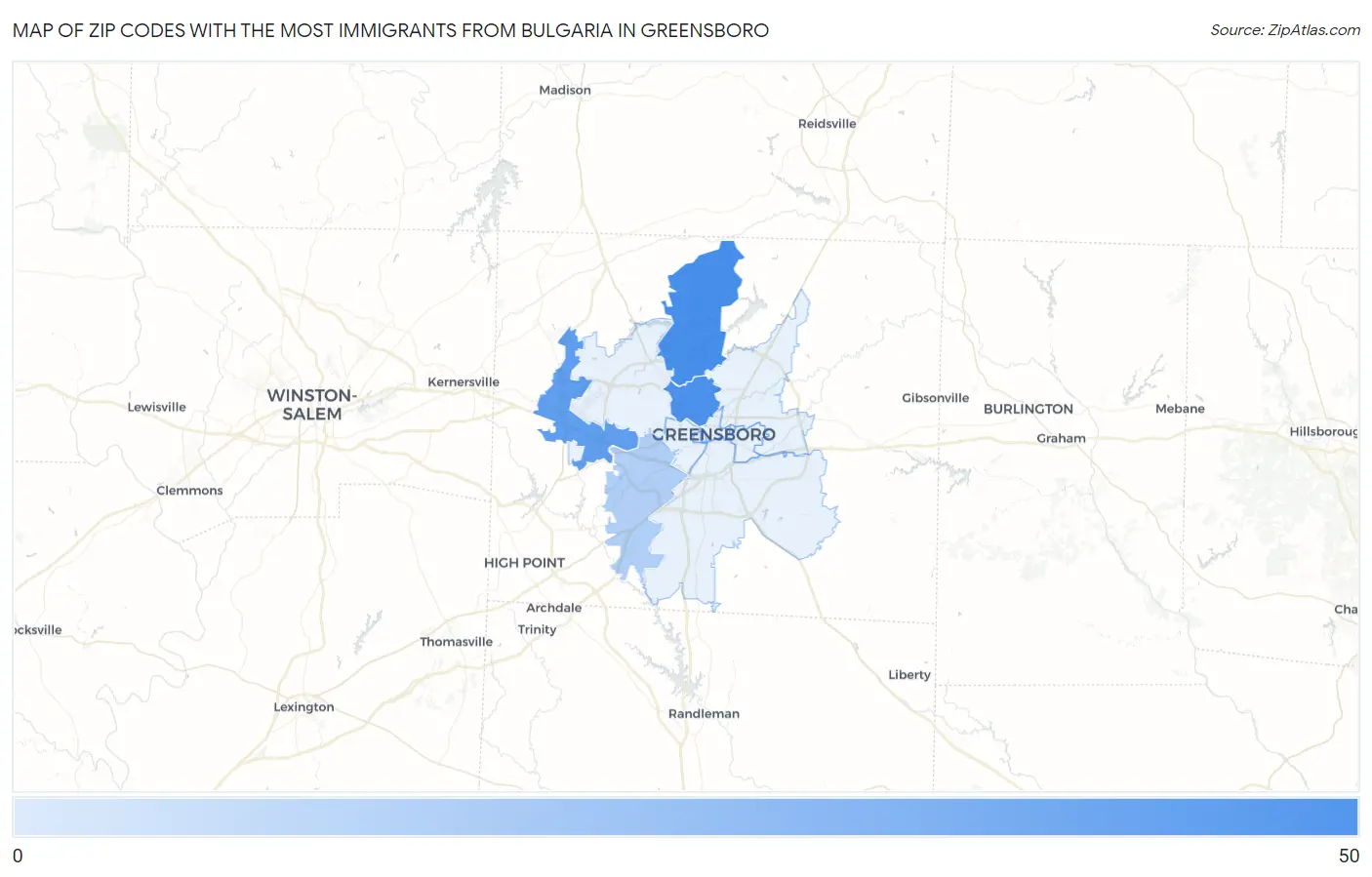 Zip Codes with the Most Immigrants from Bulgaria in Greensboro Map