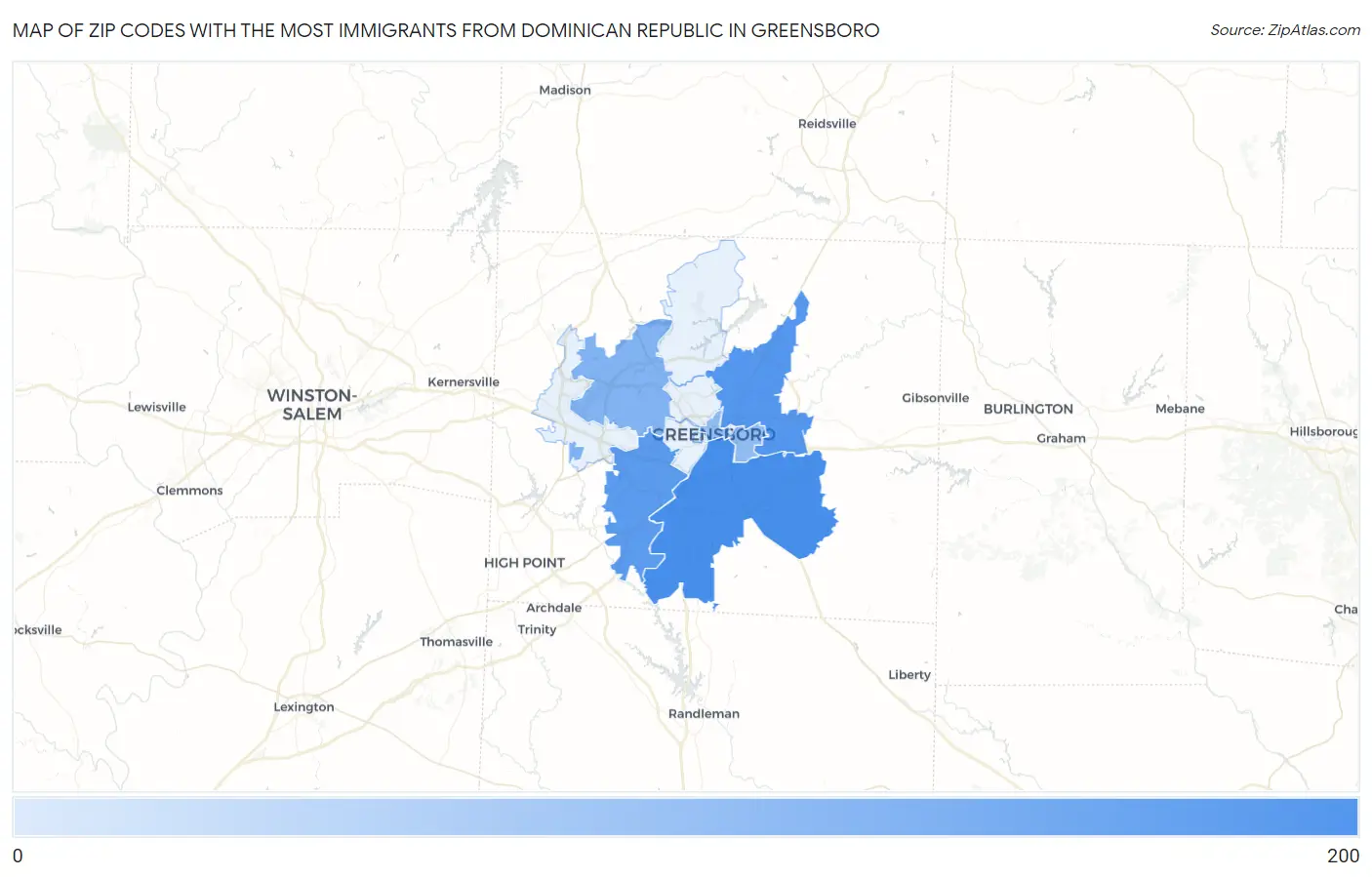 Zip Codes with the Most Immigrants from Dominican Republic in Greensboro Map