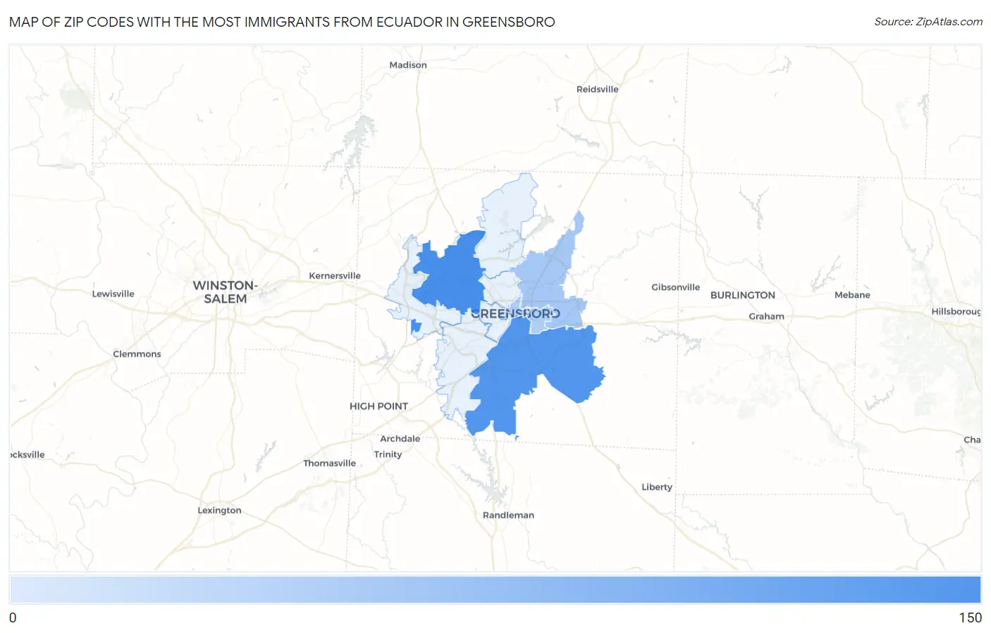 Zip Codes with the Most Immigrants from Ecuador in Greensboro Map