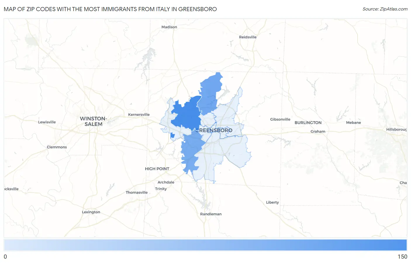Zip Codes with the Most Immigrants from Italy in Greensboro Map