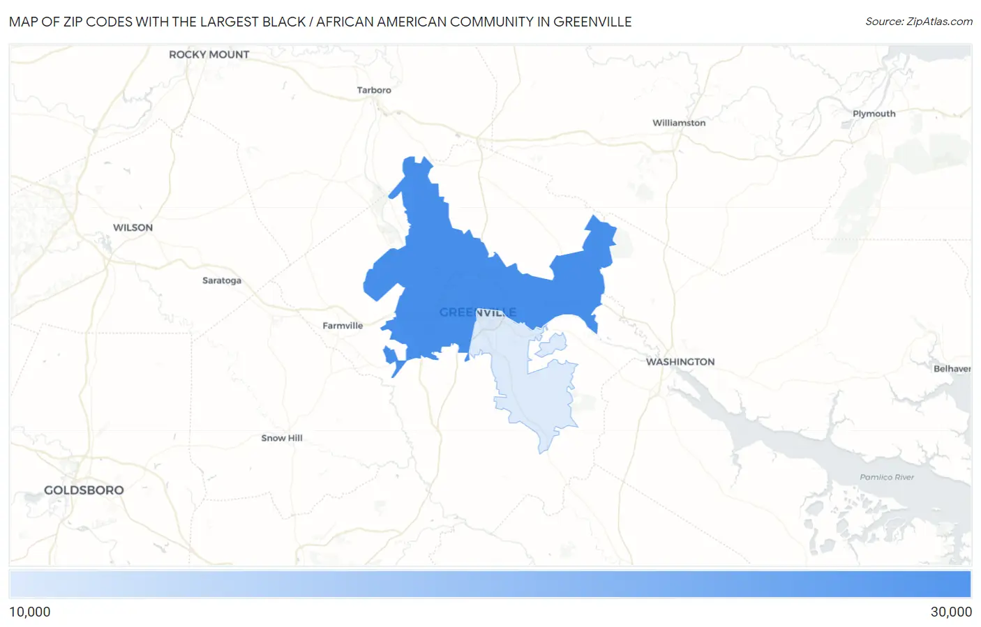 Zip Codes with the Largest Black / African American Community in Greenville Map