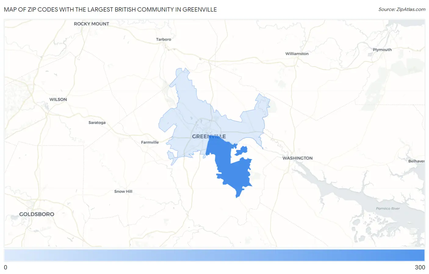 Zip Codes with the Largest British Community in Greenville Map