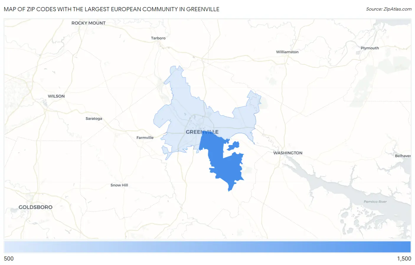 Zip Codes with the Largest European Community in Greenville Map