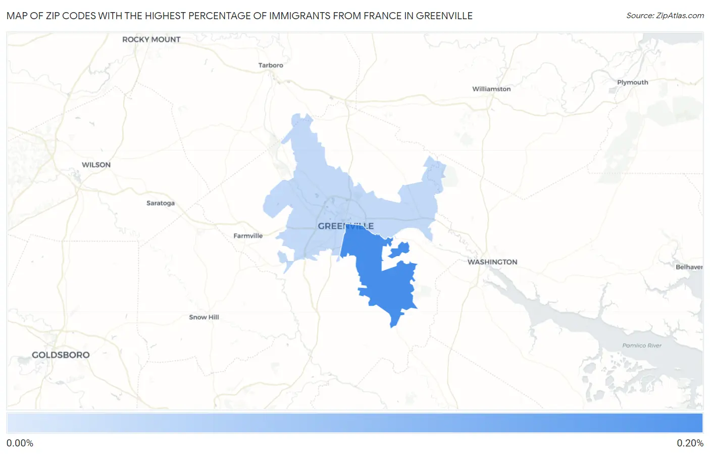 Zip Codes with the Highest Percentage of Immigrants from France in Greenville Map