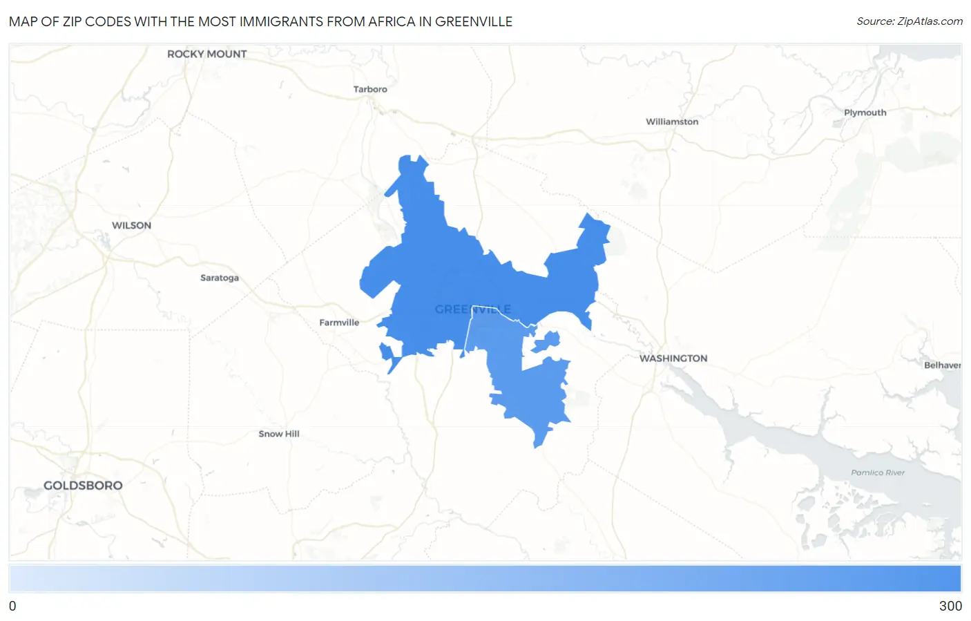 Zip Codes with the Most Immigrants from Africa in Greenville Map