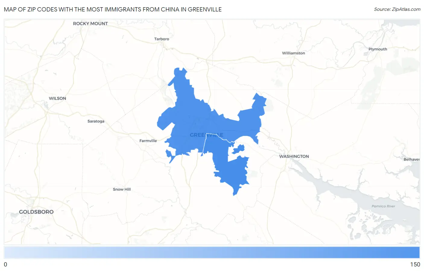 Zip Codes with the Most Immigrants from China in Greenville Map