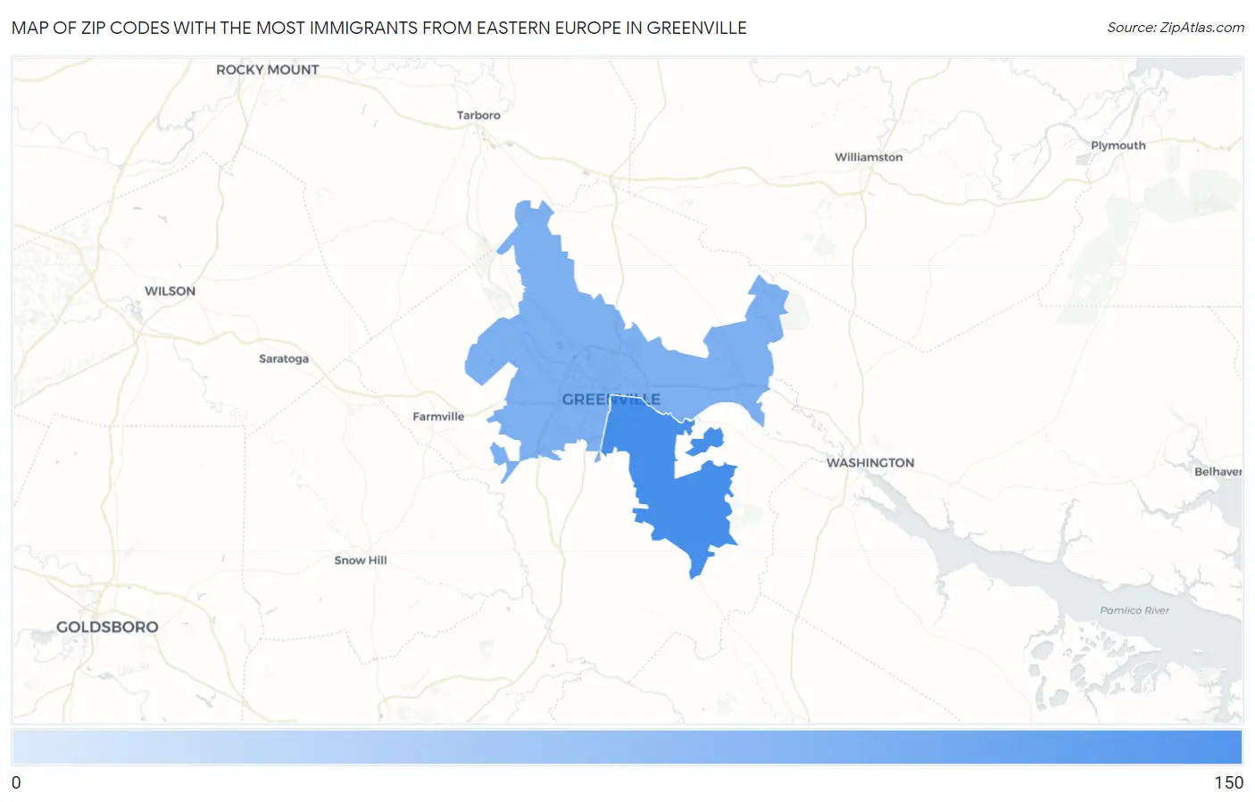 Zip Codes with the Most Immigrants from Eastern Europe in Greenville Map