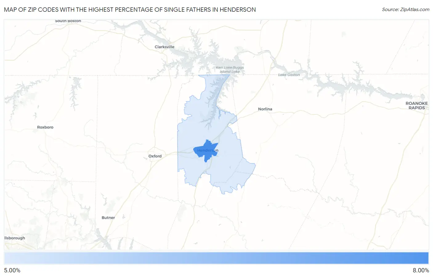 Zip Codes with the Highest Percentage of Single Fathers in Henderson Map