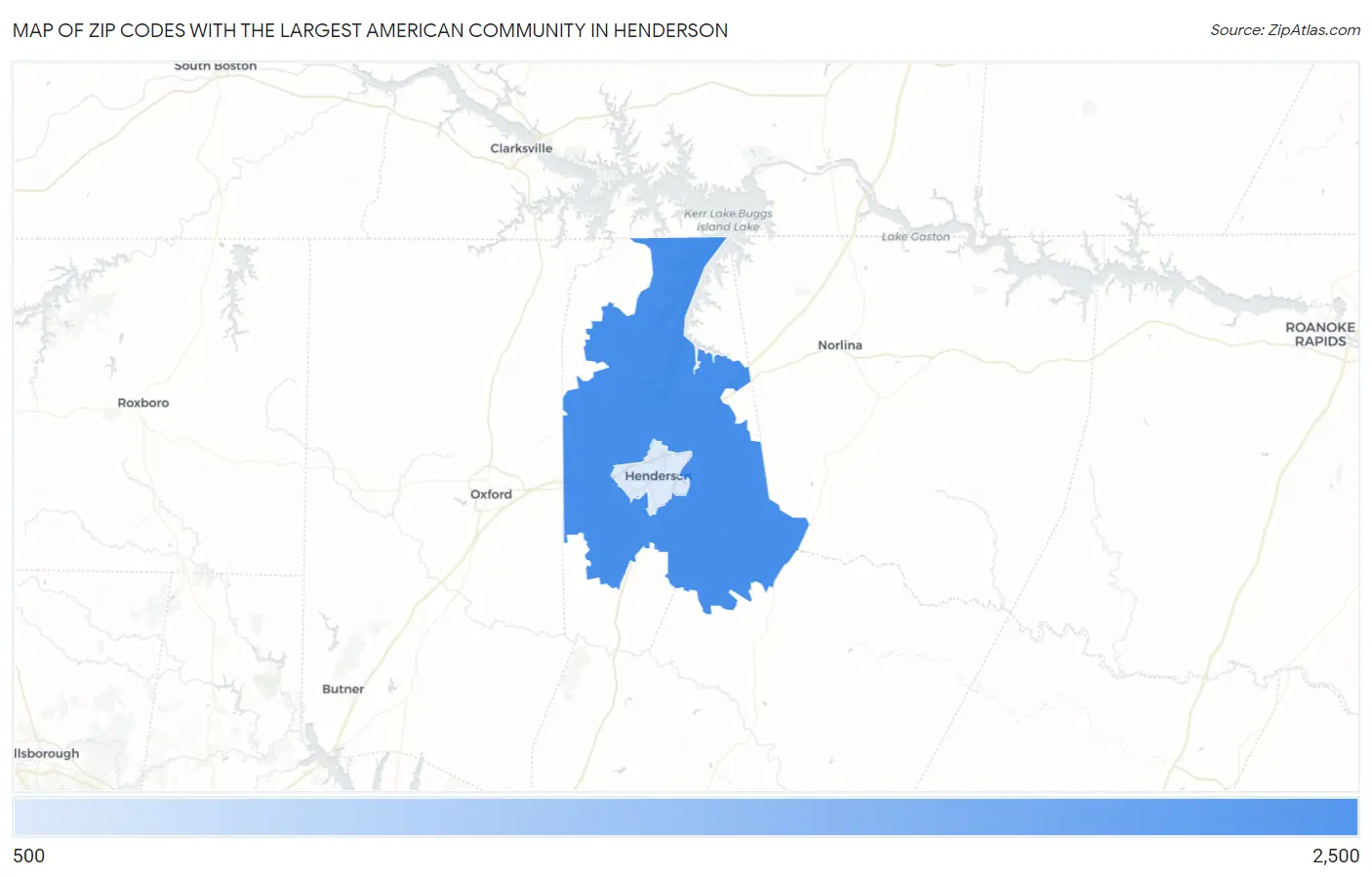 Zip Codes with the Largest American Community in Henderson Map
