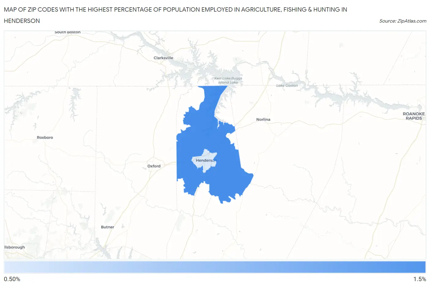 Zip Codes with the Highest Percentage of Population Employed in Agriculture, Fishing & Hunting in Henderson Map