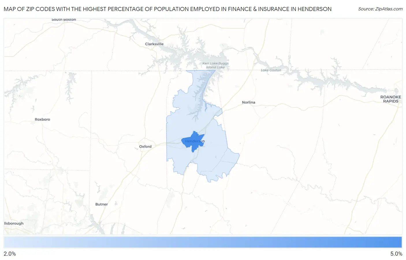 Zip Codes with the Highest Percentage of Population Employed in Finance & Insurance in Henderson Map