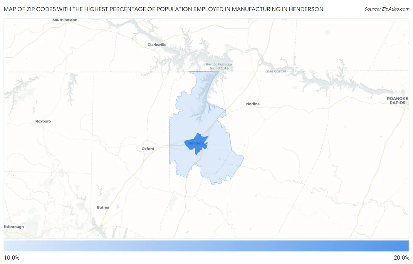 Zip Codes with the Highest Percentage of Population Employed in Manufacturing in Henderson Map