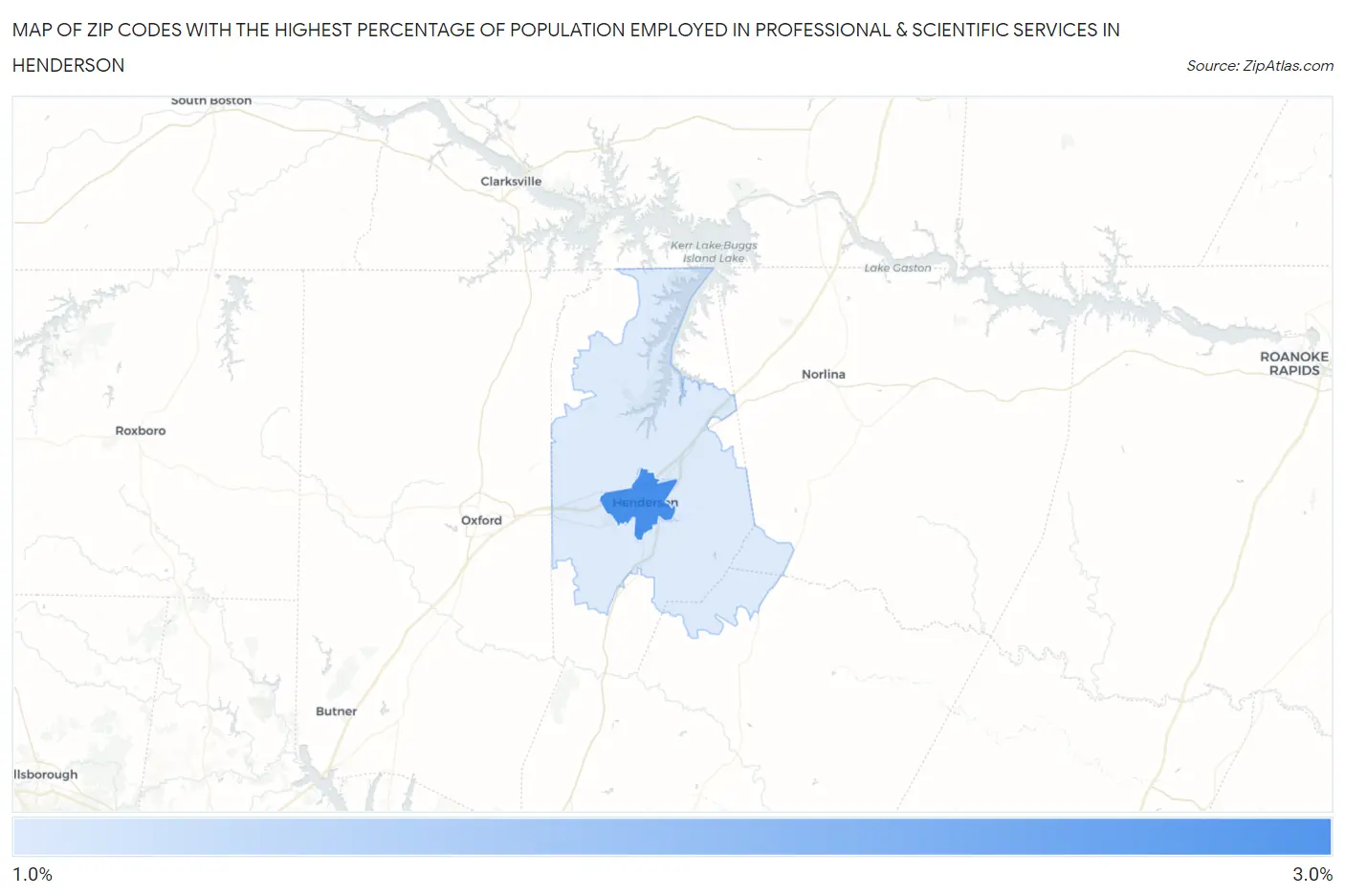 Zip Codes with the Highest Percentage of Population Employed in Professional & Scientific Services in Henderson Map