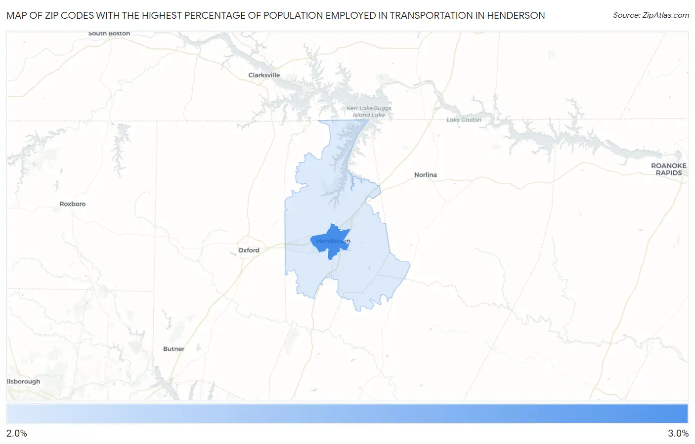 Zip Codes with the Highest Percentage of Population Employed in Transportation in Henderson Map