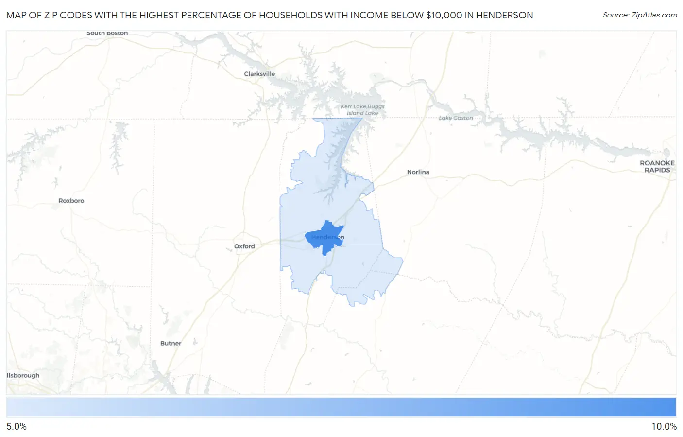 Zip Codes with the Highest Percentage of Households with Income Below $10,000 in Henderson Map
