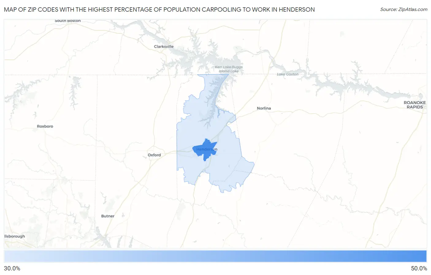 Zip Codes with the Highest Percentage of Population Carpooling to Work in Henderson Map