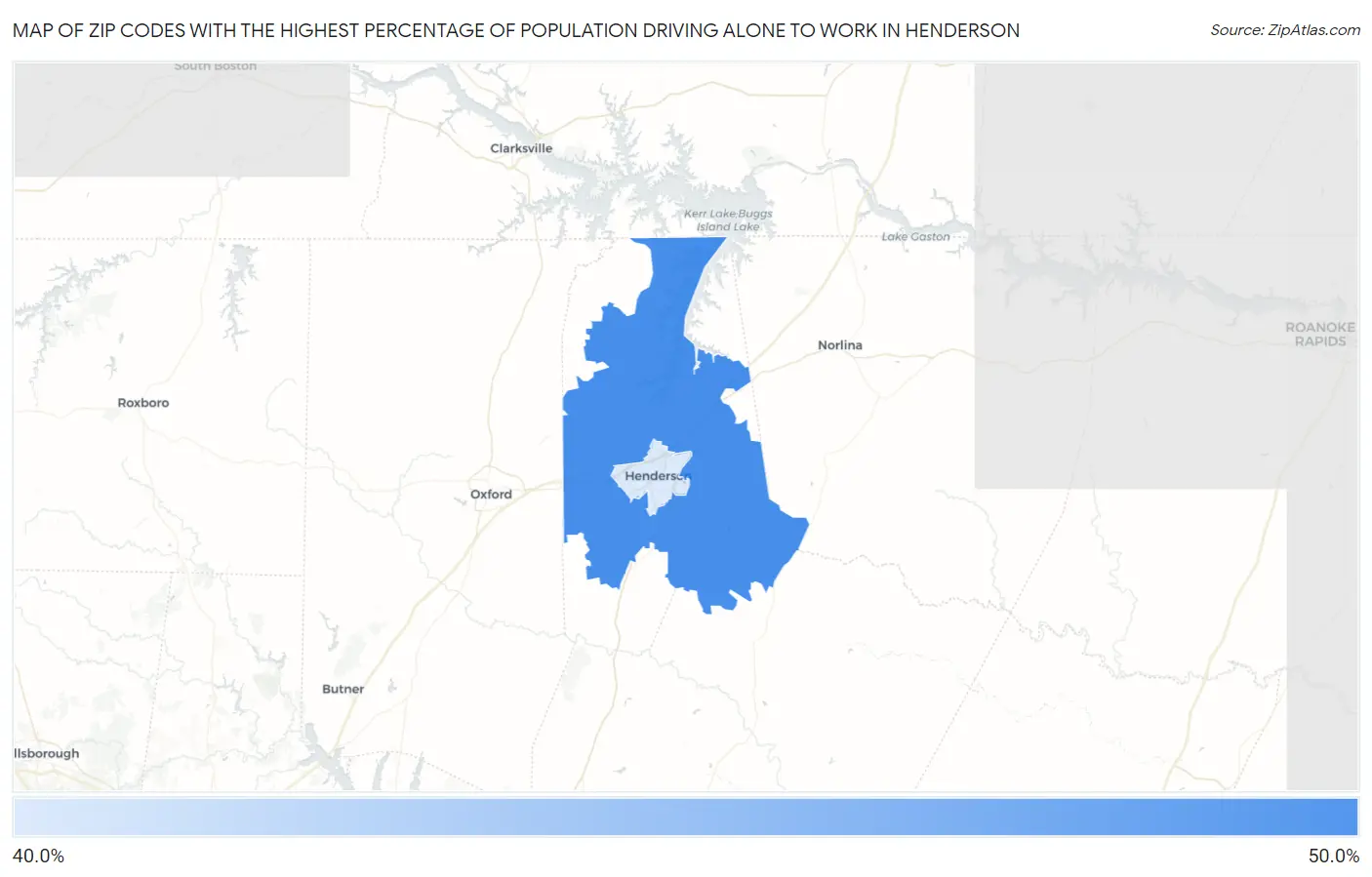 Zip Codes with the Highest Percentage of Population Driving Alone to Work in Henderson Map