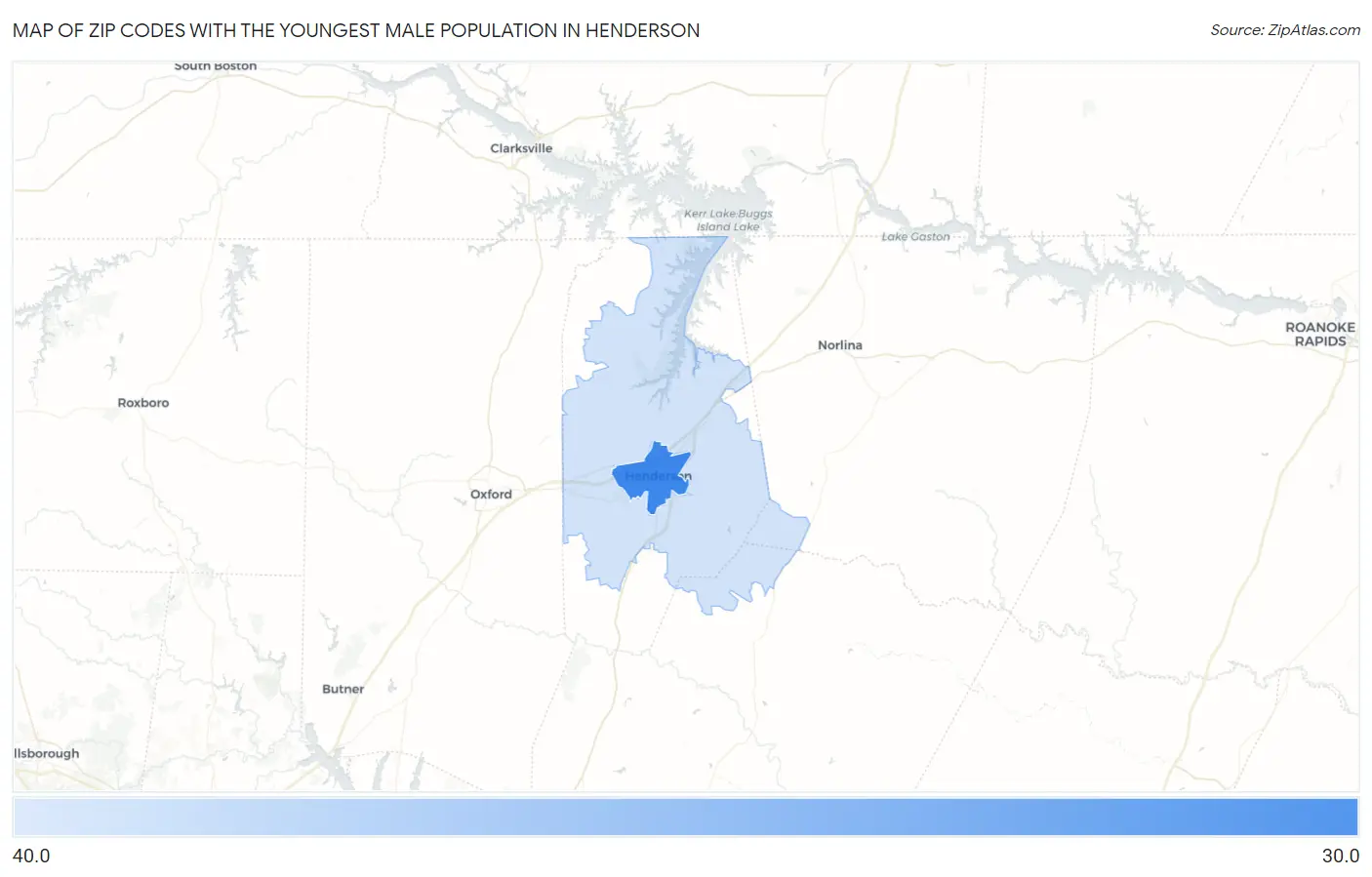 Zip Codes with the Youngest Male Population in Henderson Map