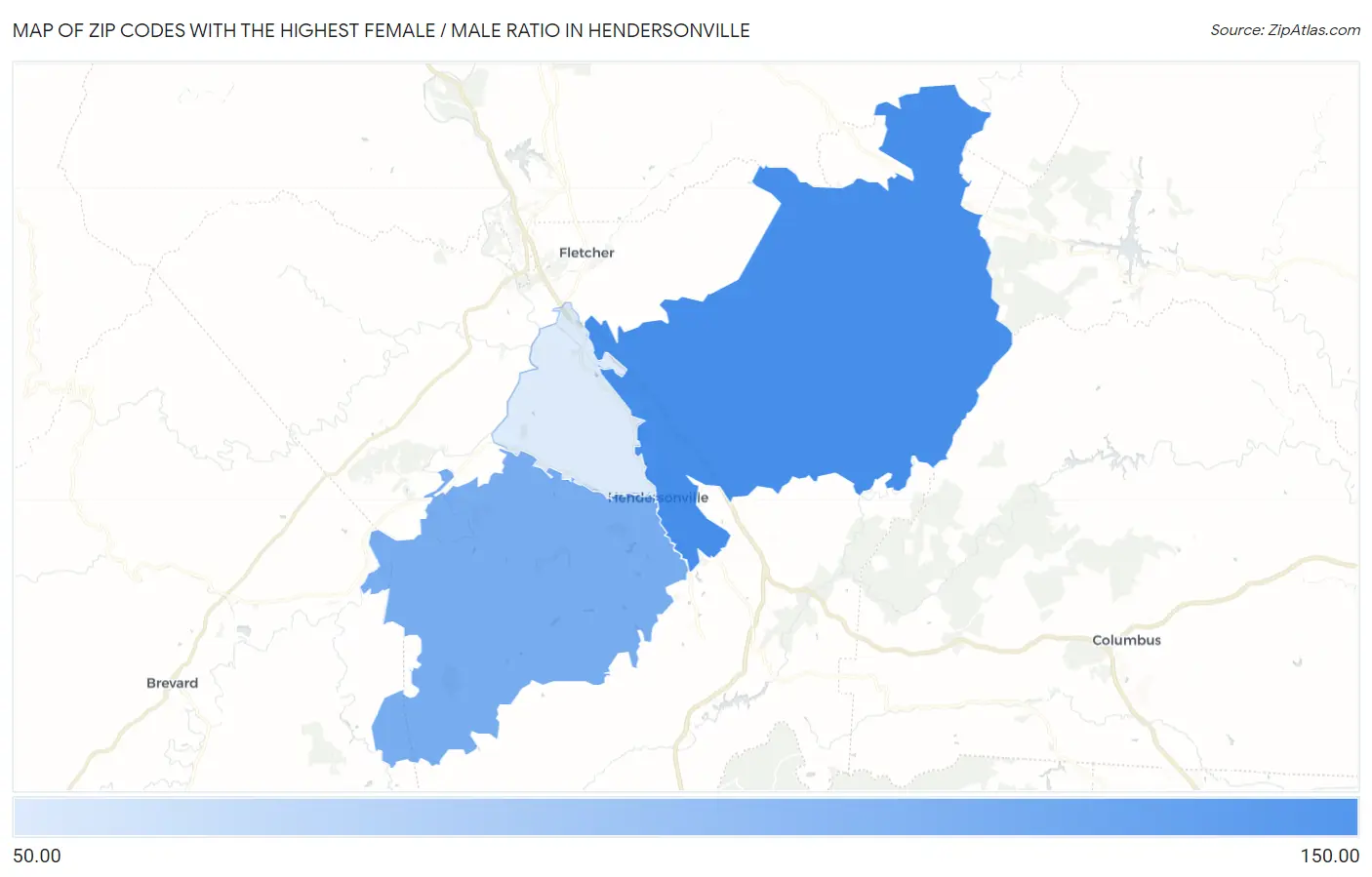 Zip Codes with the Highest Female / Male Ratio in Hendersonville Map