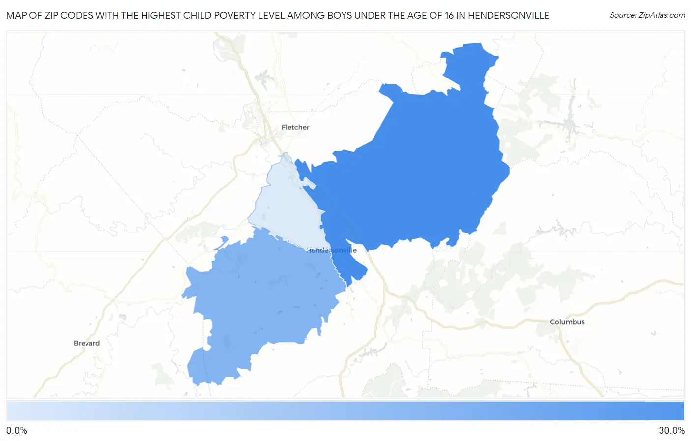 Zip Codes with the Highest Child Poverty Level Among Boys Under the Age of 16 in Hendersonville Map
