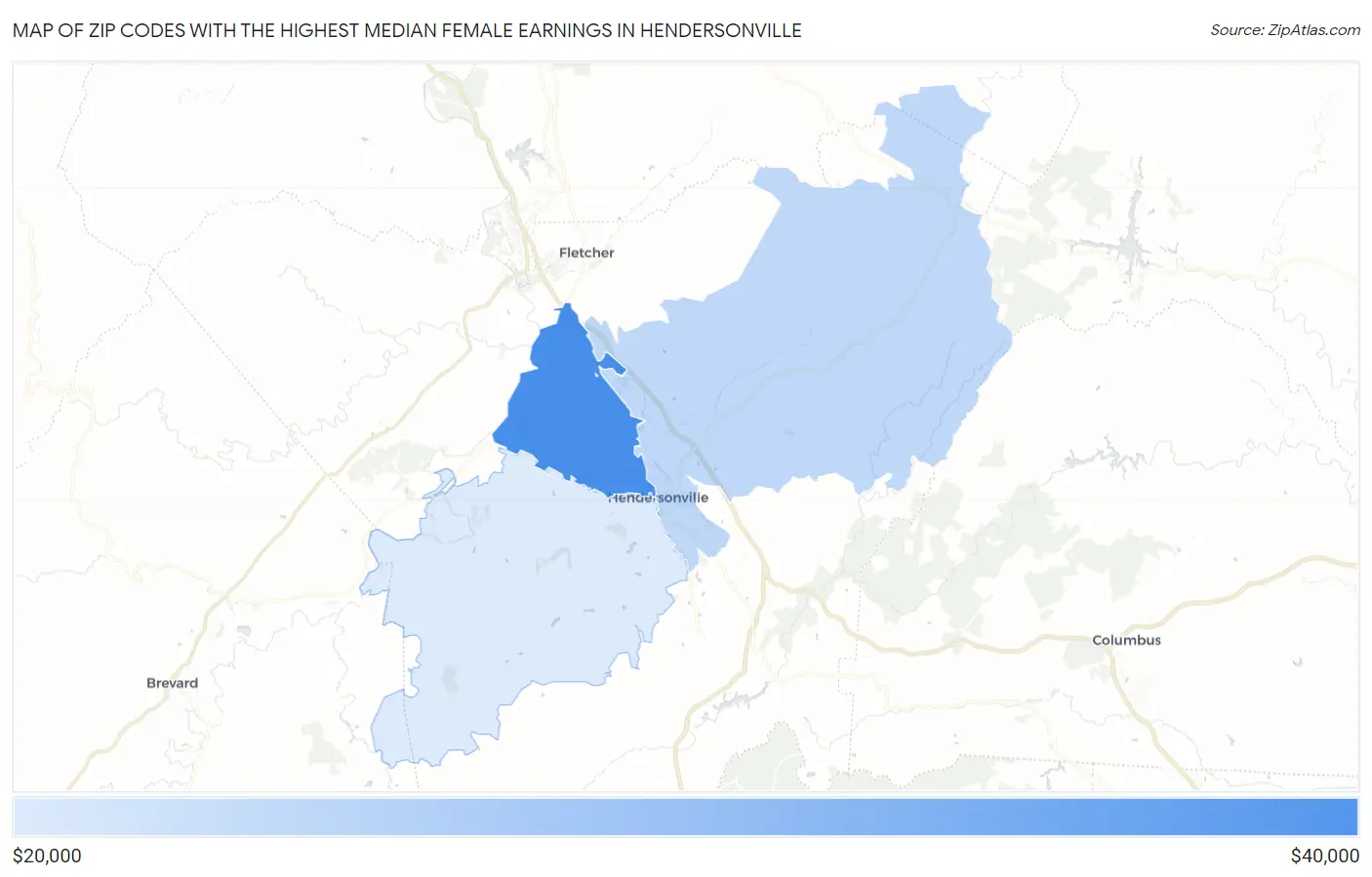 Zip Codes with the Highest Median Female Earnings in Hendersonville Map