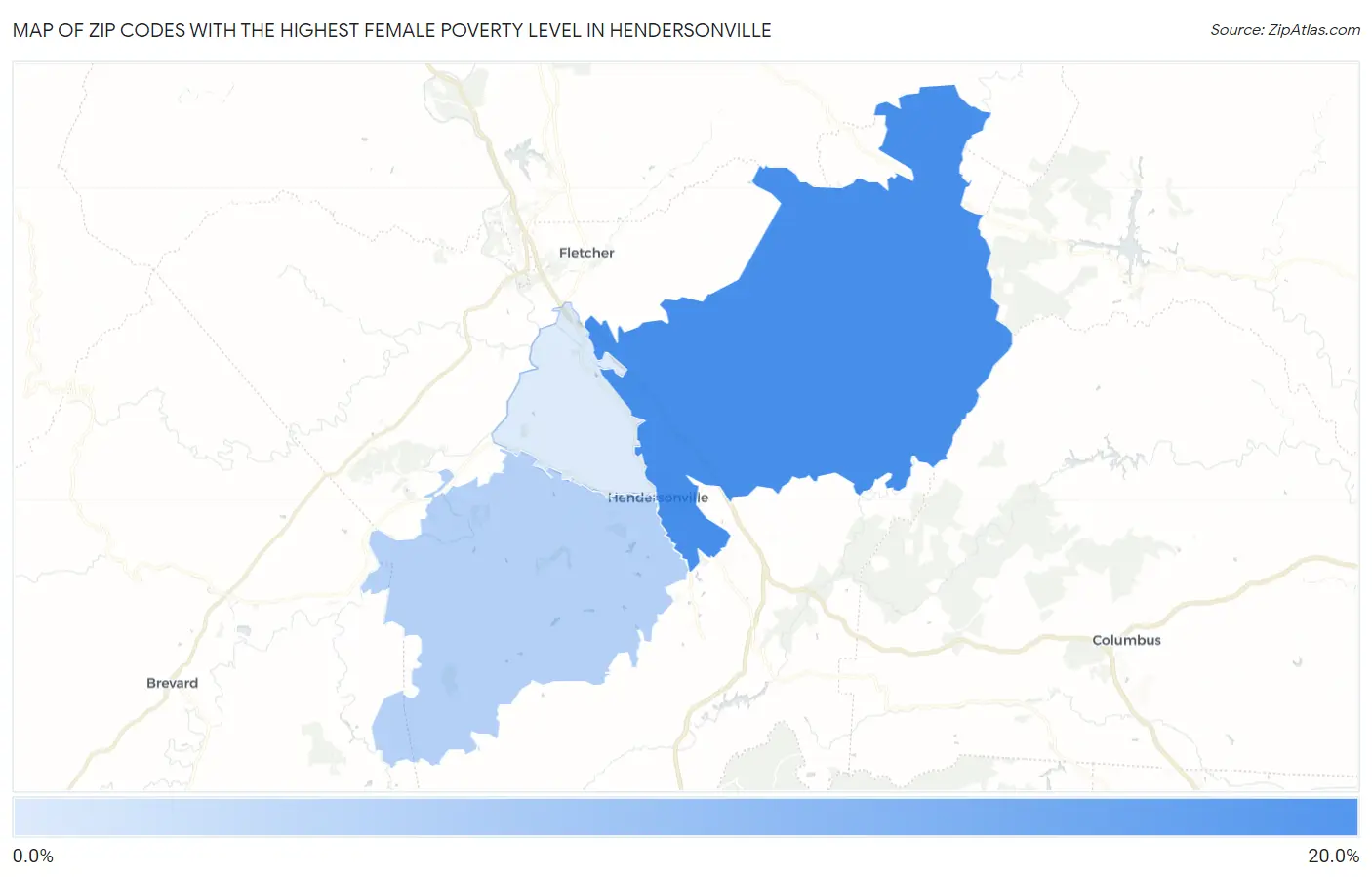Zip Codes with the Highest Female Poverty Level in Hendersonville Map