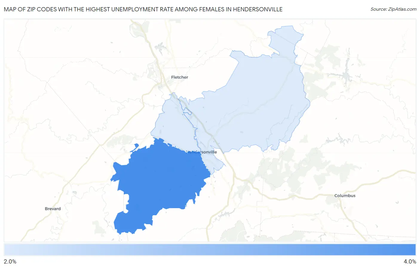 Zip Codes with the Highest Unemployment Rate Among Females in Hendersonville Map
