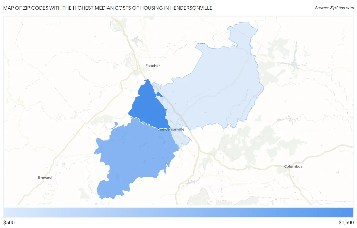 Zip Codes with the Highest Median Costs of Housing in Hendersonville Map