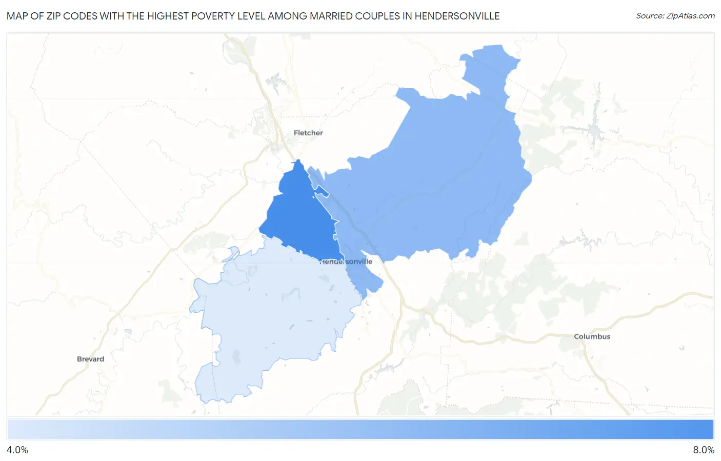 Zip Codes with the Highest Poverty Level Among Married Couples in Hendersonville Map