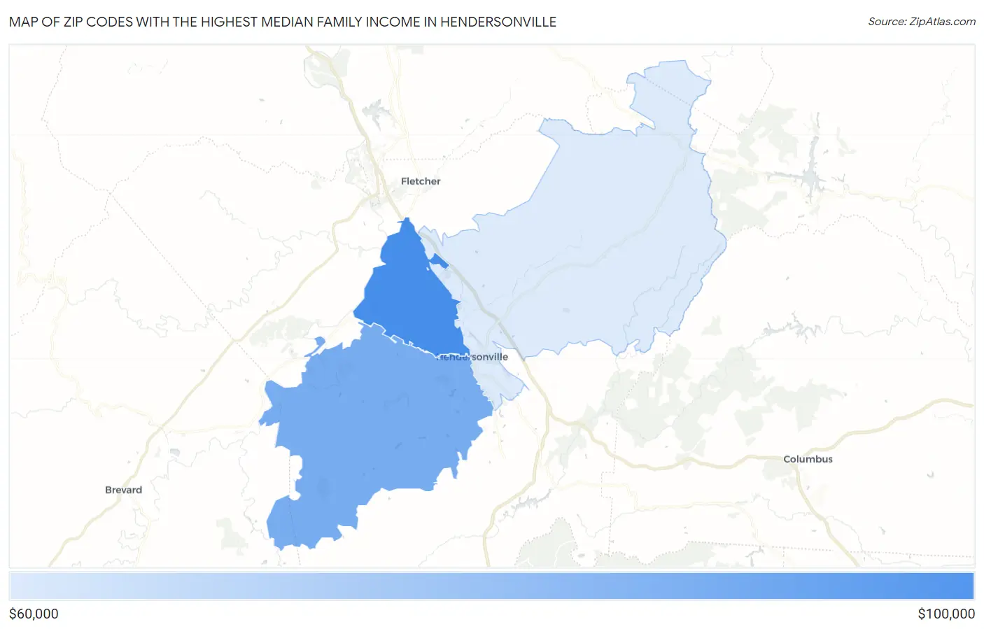 Zip Codes with the Highest Median Family Income in Hendersonville Map