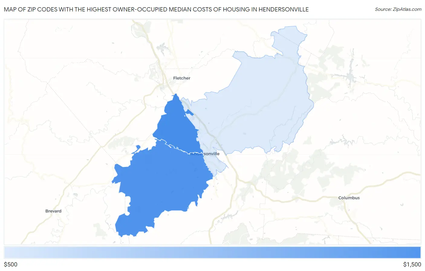 Zip Codes with the Highest Owner-Occupied Median Costs of Housing in Hendersonville Map