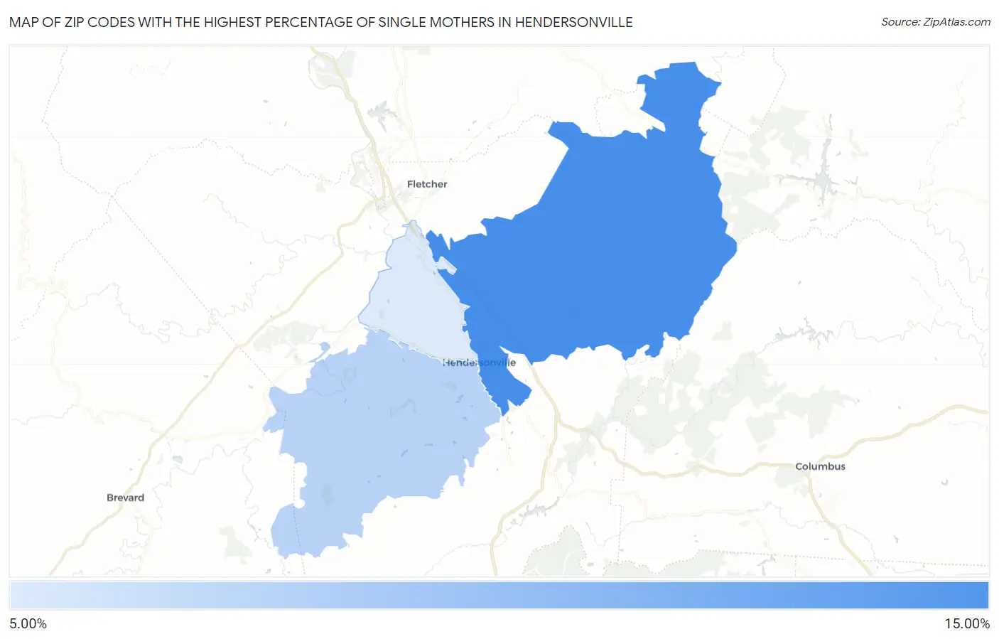 Zip Codes with the Highest Percentage of Single Mothers in Hendersonville Map