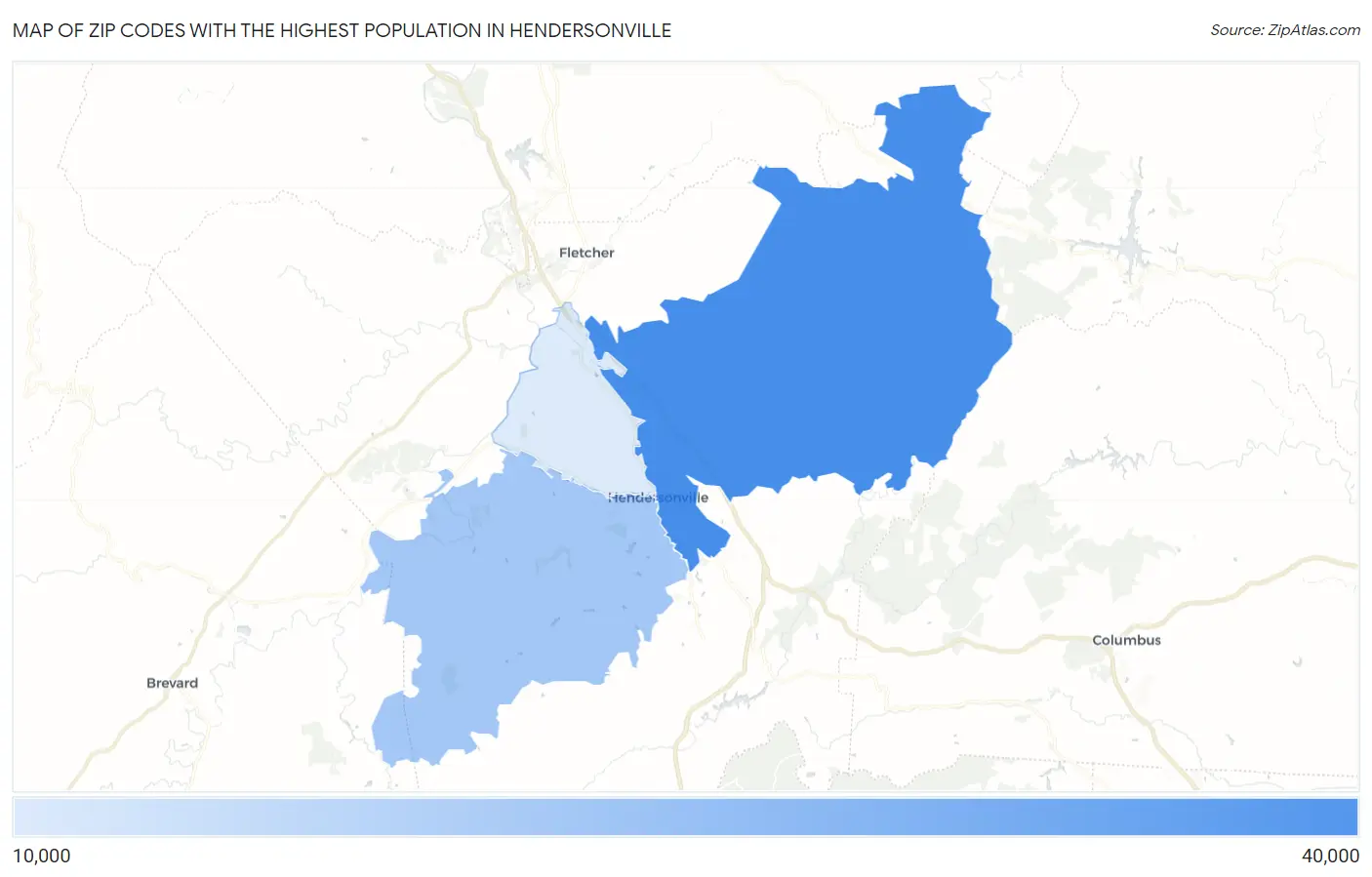 Zip Codes with the Highest Population in Hendersonville Map
