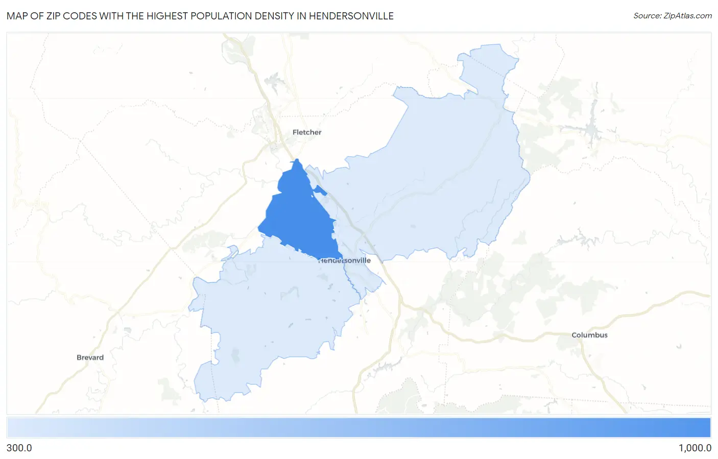 Zip Codes with the Highest Population Density in Hendersonville Map
