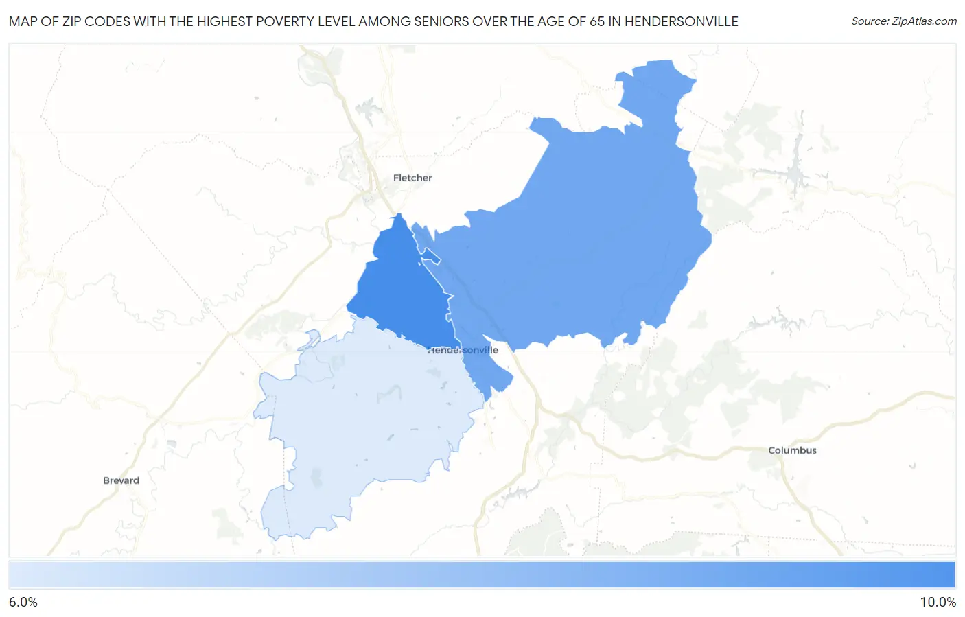 Zip Codes with the Highest Poverty Level Among Seniors Over the Age of 65 in Hendersonville Map